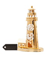 24k Gold Plated Mini Lighthouse Ornament Made with Genuine Matashi Crystals - $491.11 MXN