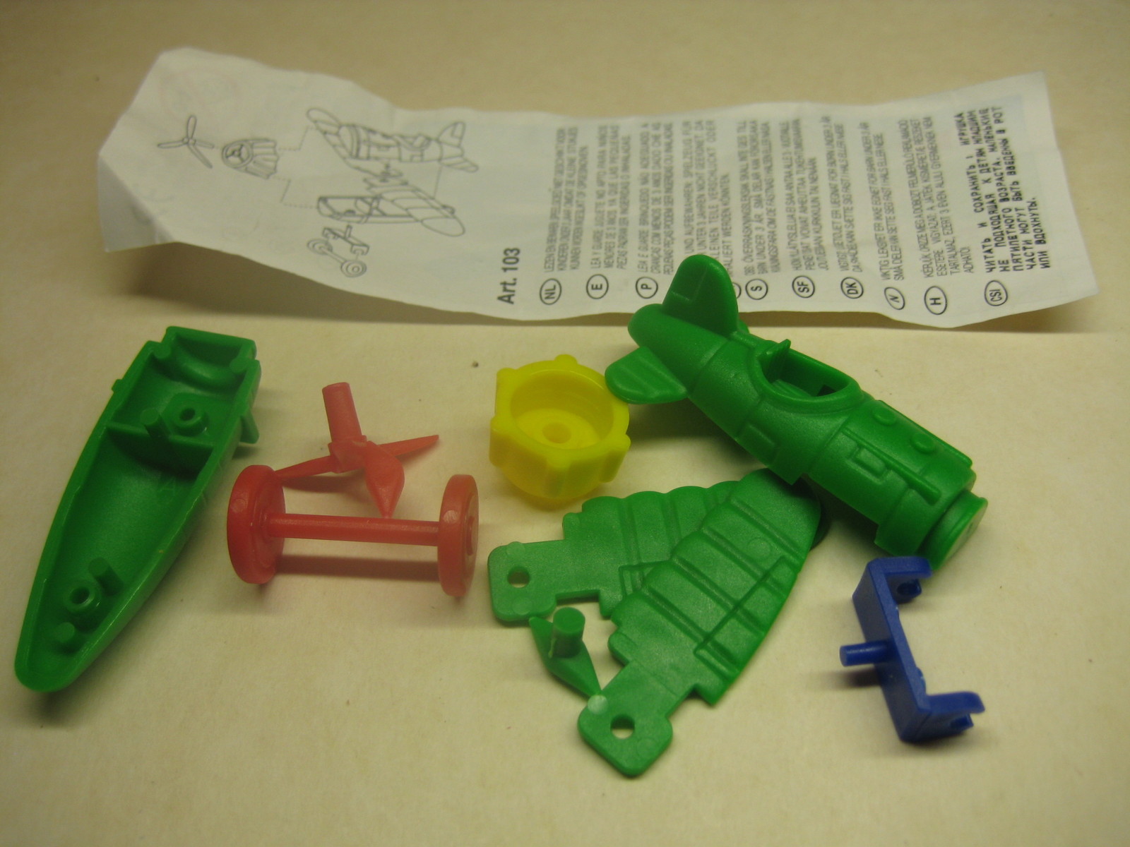 Maraja - Art 103 Airplane - green + paper - Surprise egg - $1.50
