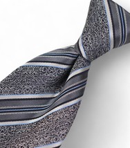 Ermenegildo Zegna Silk Necktie Tie Gray Blue Striped Paisley Made In Italy - £35.19 GBP