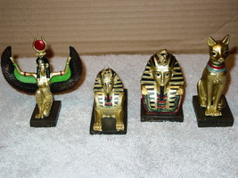 Egyptian Isis Sphinx King Tut And Bastet Cat Figurine Set ( Set Of 4 ) - £21.47 GBP