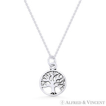 Tree-of-Life Charm 11mm Circle Pendant &amp; Chain Necklace in .925 Sterling Silver - £9.07 GBP+