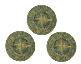 Set of 3 Bronze Finish Cement Nautical Compass Rose Wall Hanging Plaques - $34.35