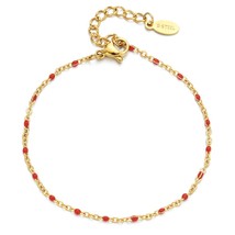 ZMZY Boho Gold color Stainless Steel Chain Bracelets for Women Link Enamel Beads - £10.49 GBP
