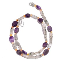 Natural Amethyst Rutile Quartz Gemstone Mix Shape Beads Necklace 17&quot; UB-5744 - £7.74 GBP