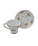 Vintage Gladstone Bone China Floral Teacup Saucer Set Gold Trim England - $17.82