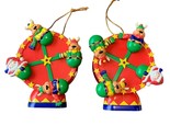 2 Vintage Santa &amp; Reindeer Riding on a Ferris Wheel Christmas Tree Ornament - £20.20 GBP