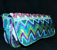 Christian Livingston Collection Peacock Blue Zig Zag Beaded Sequin Evening Bag - £23.69 GBP