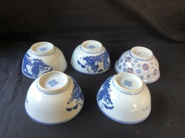 lot of 5 antique  CHINESE PORCELAIN  RICE BOWLS . MARKED BOTTOM - £39.50 GBP