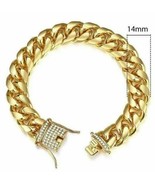 14K Gold GP Stainless Steel Heavy Cuban Link Bracelet Diamond Clasp 14mm... - £15.67 GBP