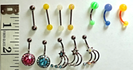 Body Jewelry Belly Bar and Belly Button Jewels Assorted colors styles 12 pc - £12.57 GBP