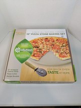 Ecolution Ceramic 15&quot; Pizza Stone Baking Set Wooden Handle Cutter Recipe... - $23.36