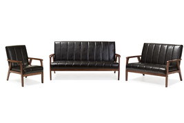 Ghina Black Faux Leather 3 Pieces Living Room Sets - $1,129.00