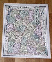 1890 Antique Map Of New Hampshire Vermont / Verso Massachusetts Connecticut - $26.48