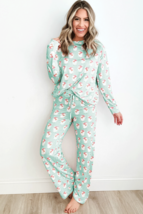 Green Santa Claus Striped Print Loose Fit Two Piece Lounge Set - $576.64 MXN