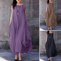 Women&#39;s Long Sundress, Cotton and Linen Dress for Women, Wide Hem Long D... - $42.99