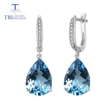 Natural Sky blue topaz big Water Drop 12*16good clasp Earrings Pure 925 Sterling - £214.97 GBP