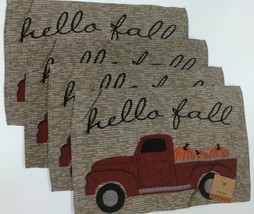 Set of 4 Hello Fall Red truck w pumpkins Autumn Tapestry Placemats 13 x ... - £8.35 GBP