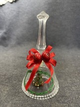 VTG Leaded Glass Crystal Christmas Hand Bell With Christmas Tree Clapper 5 1/2” - £7.00 GBP