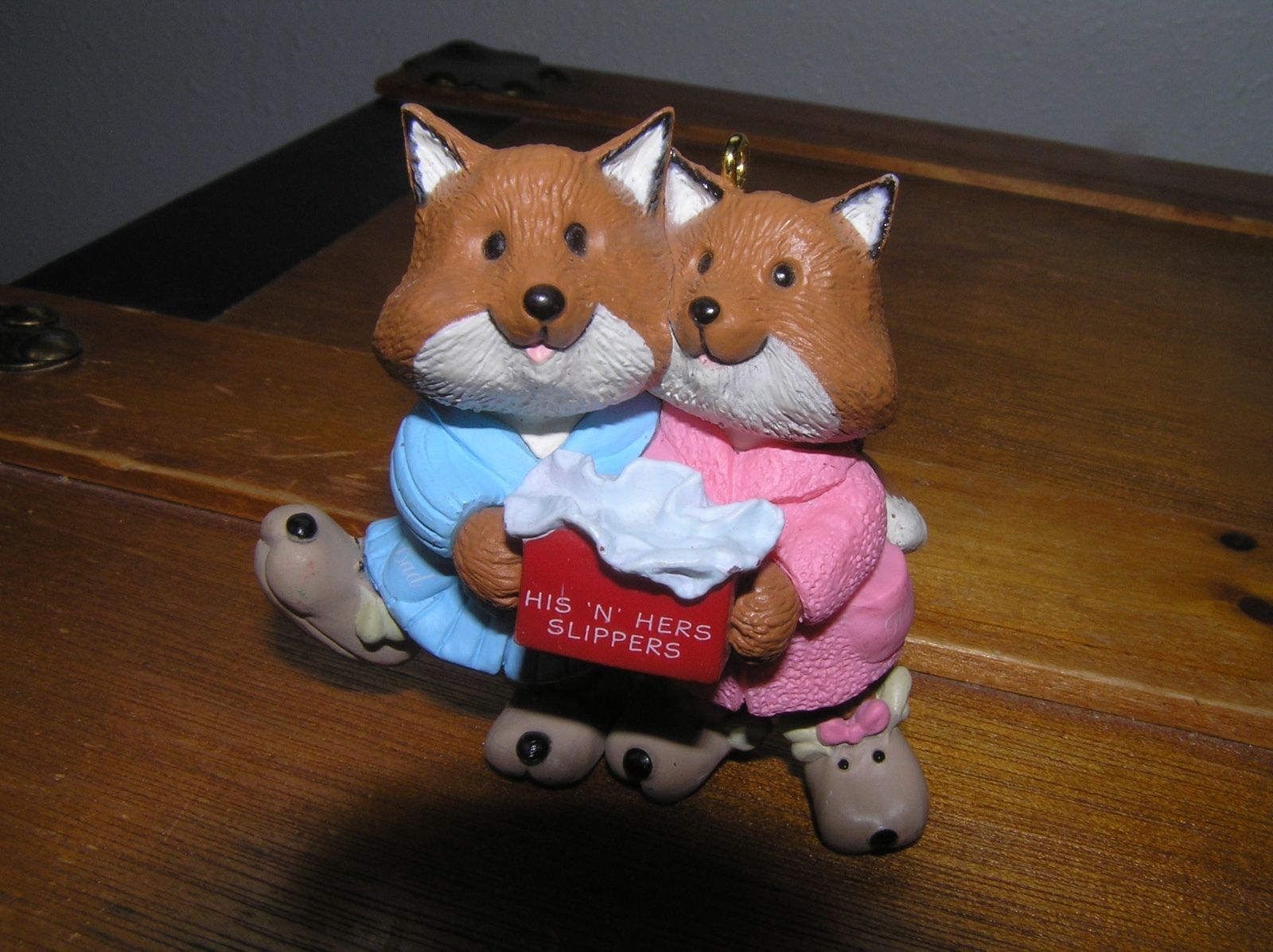 Primary image for Vintage Hallmark 1993 His N Her Slippers Happy Fox Couple Plastic Christmas Tree