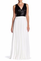 NWT Nicole Miller Black Ivory White Sequin Bodice Pleated Mesh Dress Gown 6 - £47.94 GBP