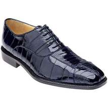Men Belvedere Shoes Mare Genuine Ostrich Eel Leather Lace up Navy Blue 2P7 image 7