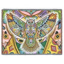 70x53 GREAT HORNED OWL Native American Southwest Tapestry Afghan Throw Blanket - $63.36