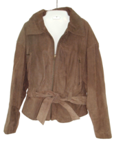 Vtg Jacket Brown Suede Leather Coat L Belted Zip Pockets 90s Middlebrook... - £29.59 GBP