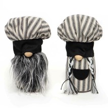 Gnome Chef Couple T4161 Bon Appetit Grey Striped Toque Hat Wood Nose 10&quot; H - £35.30 GBP