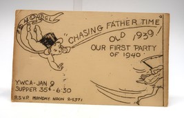 Vtg YWCA Postcard Invitation Chasing Father Time Old &#39;39 Our First Party... - $19.99