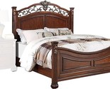 Aza Traditional Wood Eastern King Size Bed, Leaf Carvings, Rich Cherry B... - $2,085.99