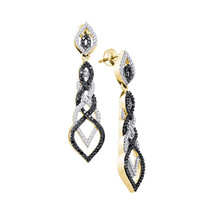 10kt Yellow Gold Black Color Enhanced Diamond Braided Dangle Earrings 1-... - £985.89 GBP