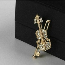 Stunning Vintage Look Gold plated Violin Music Celebrity Brooch Broach Pin E3 - £14.52 GBP