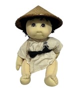 Vintage 1980&#39;s Rice Paddy Doll Kung Fu Outfit Straw Hat Soft Sculpture 18&quot; - $22.80