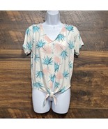 Vermilli Hawaii Women&#39;s Top Small Tropical Beachy Palms Print V-Neck Tie... - $15.99 CAD