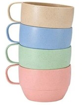 Four (4) ~ Wheat Straw Rice/Plastic Handled Mugs ~ 12 oz. Coffee ~ Drinking Cups - £17.93 GBP