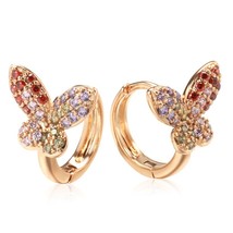 Luxury Fine Butterfly Drop Earrings Women Unusual 585 Rose Gold Color Natural Zi - £6.77 GBP