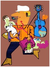 1981 Man runs away w/ dog fish, bird cage & guitar 18x24 Poster.Decorative Art. - £22.05 GBP