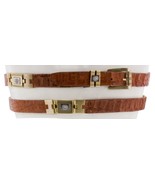 Mens Western Dress Belt Cognac Crocodile Skin Leather Gold Links Size 36 - $100.97