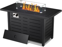 43&quot; Outdoor Fire Pit Rectangular Tabletop With Lid, Rain Cover, Tempered Glass - £207.64 GBP