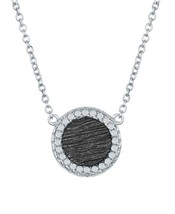 Sterling Silver Small Round Elephant Skin Bordered Clear CZ Pendant Necklace - £30.55 GBP
