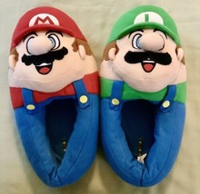 Youth/Teen Super Mario Plush Character Slippers Mario Luigi Sz. 4/5 *San... - $17.44