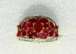 4Ct Simulated Red Ruby Cluster Ring Wedding 14K Yellow Gold Plated Silver - £95.26 GBP