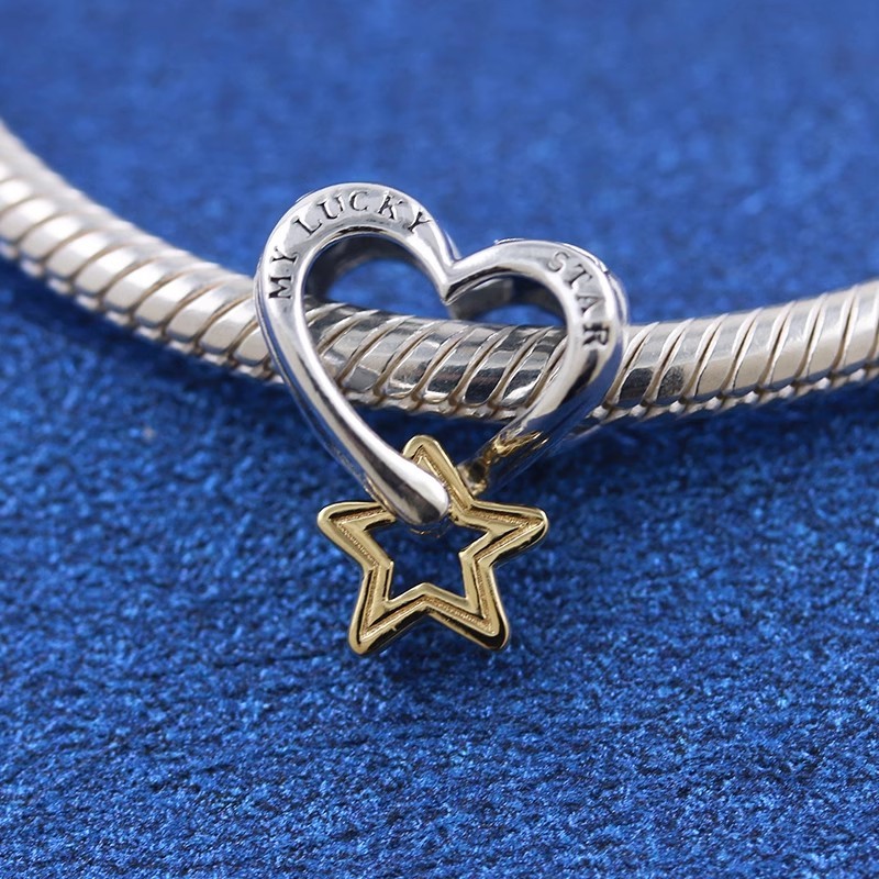 Sterling silver and 14k Gold-plated Lucky Star & Heart Charm 763513C00