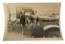 WWII Army Truck and Family Photo Stamped Black &amp; White 3.25&quot; Dottie - $12.00
