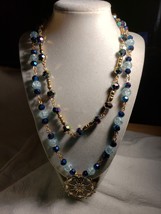 Double Necklace Approx 20 In On Outside Blues &amp; Carnival Colors Sparkly - £24.65 GBP