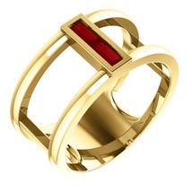 Authenticity Guarantee 
14K Yellow Gold Baguette Ruby Negative Space Ring Size 7 - £1,442.07 GBP