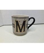 Anthropologie Monogram &quot;M&quot; Procelain Large Coffee Mug Mosaic Tiled Black... - £13.10 GBP