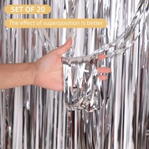 20 Pack Silver Foil Curtain Backdrop 3.2ft x 8.2ft Foil Fringe Backdrop Curtain  - £39.35 GBP