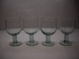 VINTAGE Set of 4 GREEN Tinted BLOWN GLASS Goblets Round BASE Thick STEMS - £32.77 GBP