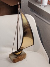 Mid Century signeDeMott Copper Metal Art Sailboat Sculpture on marble st... - $29.92